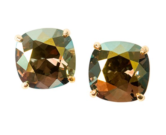 Gold Clara Stud Earrings with Iridescent Green Swarovski® Crystals
