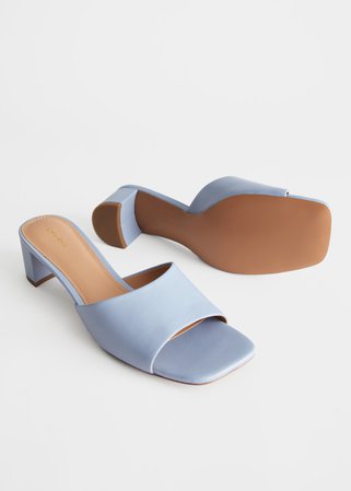 Heeled Leather Square Toe Sandal - Blue - Heeled sandals - & Other Stories