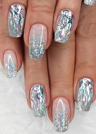 Silver Glitter Nails