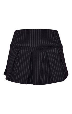 Black Stretch Woven Pinstripe Micro Mini Tennis Skirt | PrettyLittleThing USA
