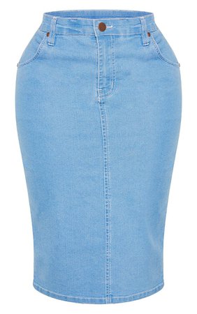 Shape Light Wash Contrast Stitch Denim Midi Skirt | PrettyLittleThing USA