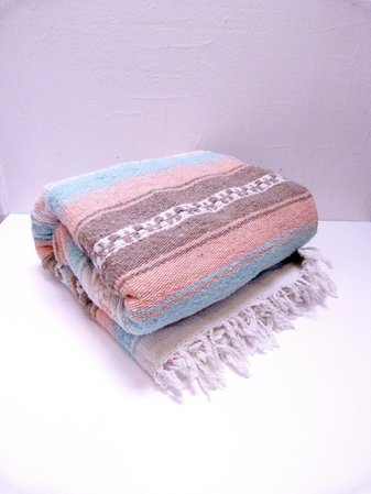 Lovely Pink Aqua Taupe Handwoven Mexican Serape Falsa Blanket | Etsy