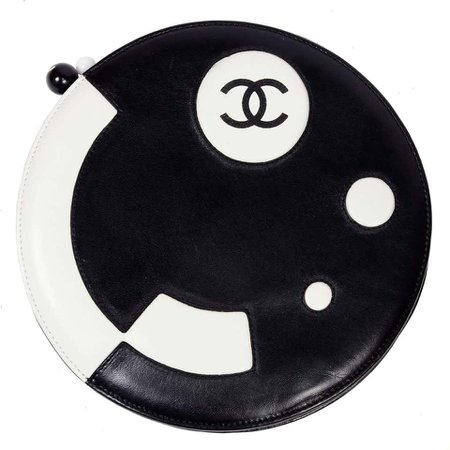 Rare Chanel Round Black and White Lambskin Handbag Circle Shoulder Bag or Clutch For Sale at 1stdibs
