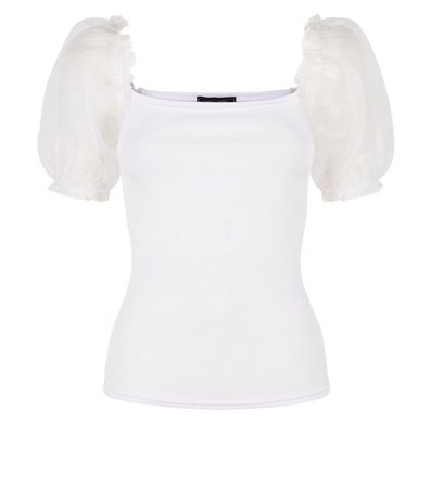 White Puff Organza Sleeve Top | New Look
