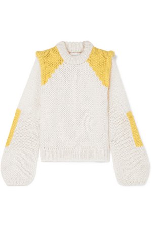 GANNI | Color-block mohair and wool-blend sweater | NET-A-PORTER.COM