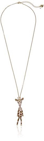 Betsey Johnson "Sugar Critters" Giraffe Long Pendant Necklace, 28" + 3" inches: Clothing
