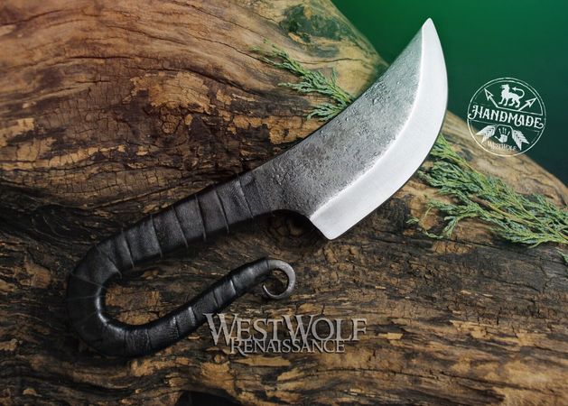 Hand-Forged Medieval Knife - Leather-Wrapped Handle + Sheath - Full-Tang/Viking | eBay