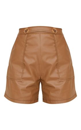 TAUPE BUTTON DETAIL CONTRAST STITCH FAUX LEATHER SHORT.jpg (740×1180)