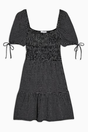 Black And White Gingham Shirred Tea Dress | Topshop