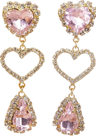 pink rhinestone heart drop earrings