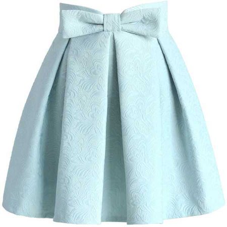 blue skirt with bow