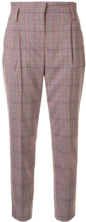 Olivia Palermo Tartan Print Pleated Detail Cropped Trousers