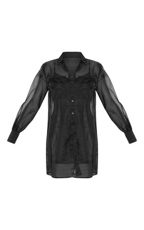 Black Organza Pocket Detail Long Sleeve Mini Dress | PrettyLittleThing USA