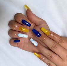 blue and yellow acrylic nails - Google Search