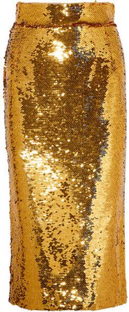 Sequined Tulle Midi Skirt - Gold