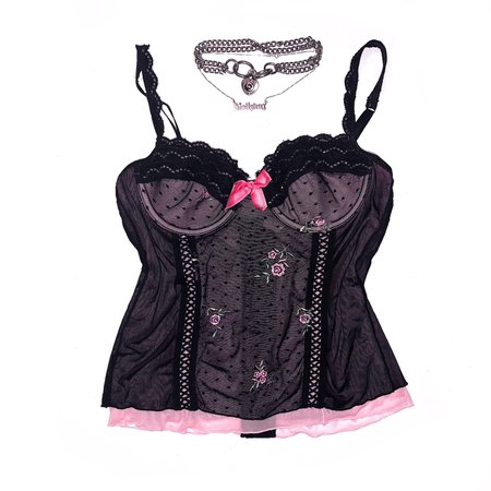 90s / Y2k VS Baby pink embroidered mesh lingerie... - Depop