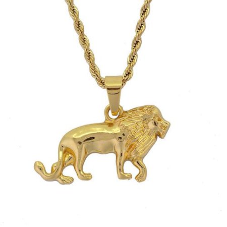 Kaboer - KABOER Stainless Steel Vintage Men's Gold Lion Pendant Necklace White Stone Rope Chain 24inch Chain - Walmart.com - Walmart.com