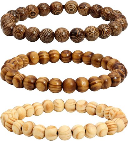 Amazon.com: Milakoo 3 Pcs Wooden Beaded Bracelet Bangle for Men and Women Elastic 8MM Beads: Clothing, Shoes & Jewelry