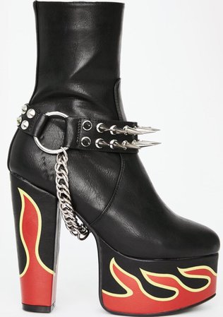 Black Leather Flame Dolls Kill Boots