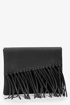 Amy Knot Fringed Suedette Clutch