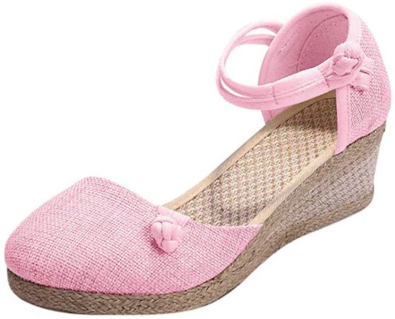 Amazon.com: GoodLock (TM) Hot!! Women Retro Linen Canvas Wedge ShoesLadies Summer Casual Buckle Strap Work Dress Sandals Single Shoe (Pink, 7.5 M US): Clothing