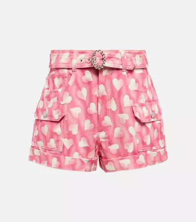 Heart Print High Rise Denim Shorts in Pink - Alessandra Rich | Mytheresa
