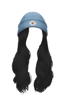 'Bighit Hair' Blue Daisy Beanie - Black Wavy Hair (Dei5 edit)