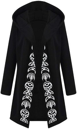 TWGONE Cardigan Jacket Women Plus Size Hooded Coat Long Sleeve Punk Moon Print Black Cloak (Small, Black) at Amazon Women’s Clothing store