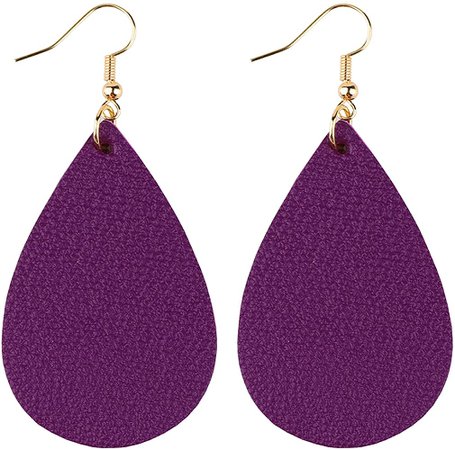 Amazon.com: Leather Dangle Earrings Genuine Leather Teardrop Petal Drop Lightweight Gift for women girls (Purple 1): Clothing