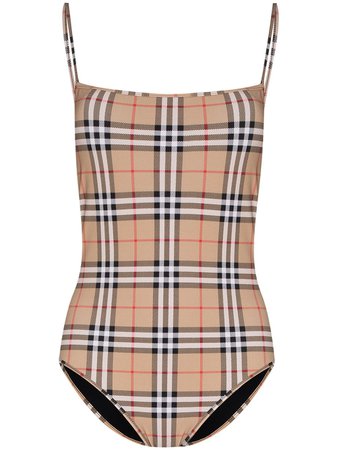 Shop Burberry Vintage Check pattern swimsuit with Express Delivery - FARFETCH