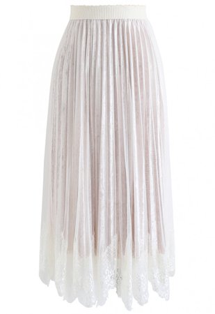 Asymmetric Lacy Hem Mesh Velvet Skirt in White - NEW ARRIVALS - Retro, Indie and Unique Fashion