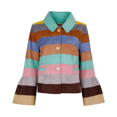Suede Leather Short Striped Jacket - Pastel colour wave | ZUT London | Wolf & Badger
