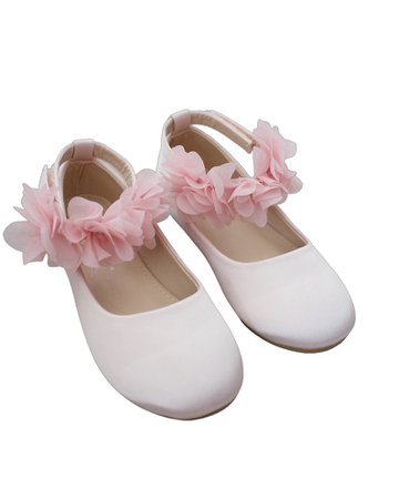 Dusty Pink Satin Flats with CHIFFON FLOWERS Ankle Strap - Flower Girls Shoes, Blush Pink Birthday shoes, Easter shoes, Birthday Shoes