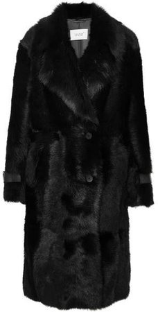 Common Leisure - Cool Double-breasted Shearling Coat - Black