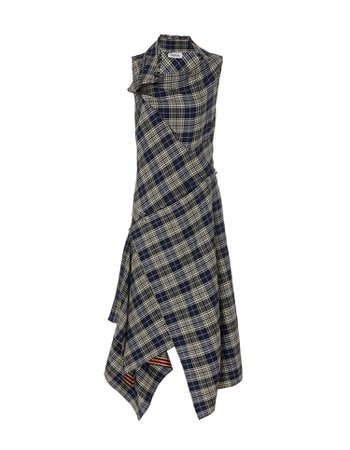 Official Online Store l Plaid Cowl Neck Shirt Dress in Navy Plaid