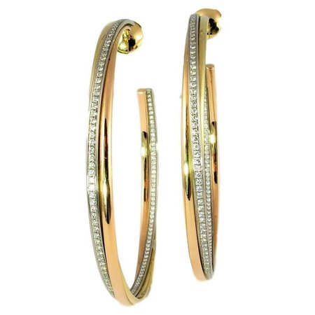 Cartier Diamond Hoop Trinity Earrings. Yellow, White and Rose Gold