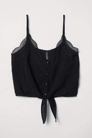 V-neck Camisole Top with Lace - Black