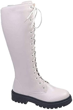 Amazon.com | CELNEPHO Womens Over The Knee Boots, Lace Up Zip Low Chunky Heel Motorcycle Combat Knee High Boots | Over-the-Knee