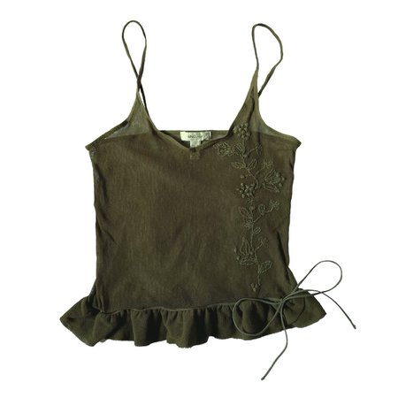 grunge fairy core mesh earth tone green embroidered floral and vine tank top
