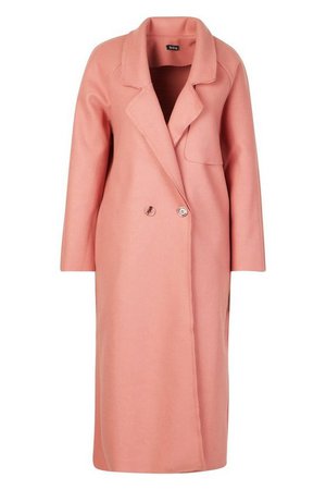 Double Breasted Wool Look Trench | Boohoo pink