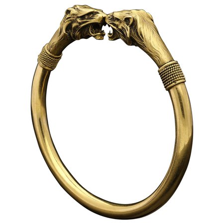 Antique French 18ct Gold Lion Head Bangle