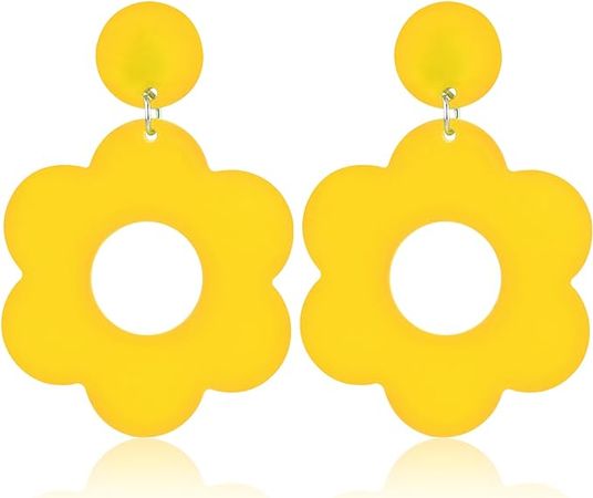 Flower Dangle Earrings (Yellow) : Amazon.co.uk: Fashion