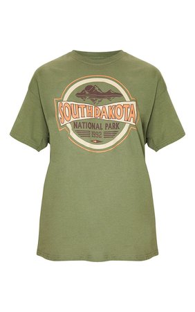 Khaki South Dakota Printed T Shirt - Tops - from $7 - Clothing | PrettyLittleThing USA