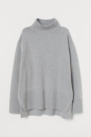 Вязаный свитер с воротом - Светло-серый - Женщины | H&M RU