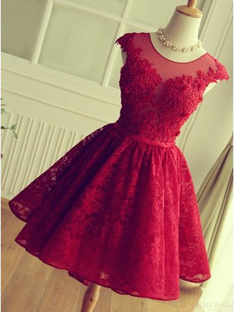Solo Dress Cute Red Knee-length Red Short Lace Christmas Party Dresses Sale Online