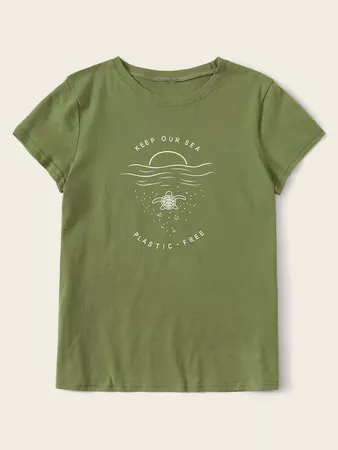 Turtle & Slogan Graphic Tee | SHEIN USA