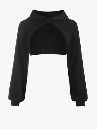 ZAFUL Women's One Button Drop Shoulder Super Crop Hooded Shrug Cardigan In BLACK | ZAFUL 2024