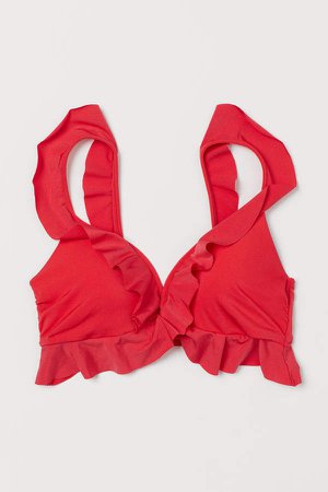 Flounced Push-up Bikini Top - Red
