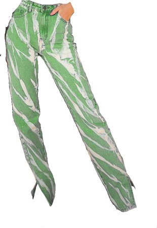 green animal print pants