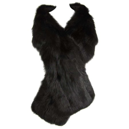 Vintage 1980s Black Fox Fur Stole Wrap